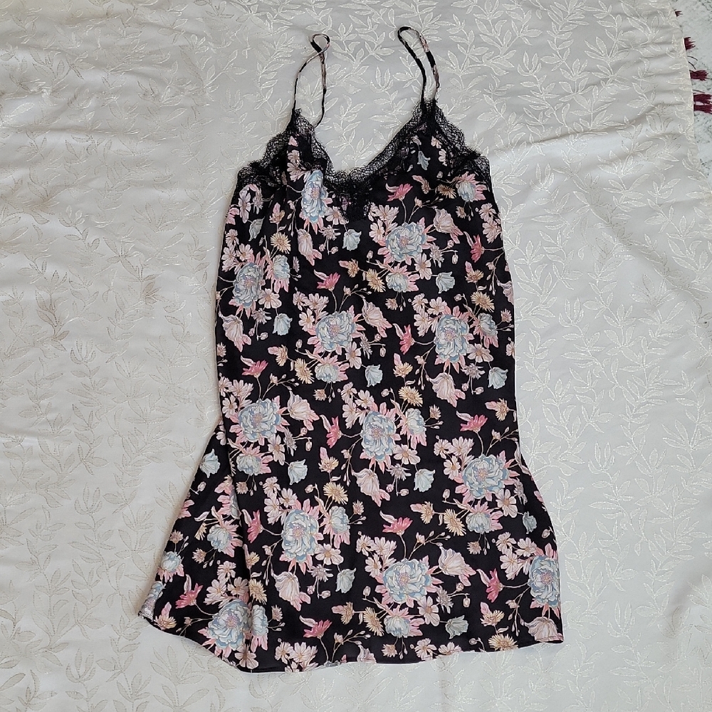 Victoria's Secret Black Floral Lace Chemise